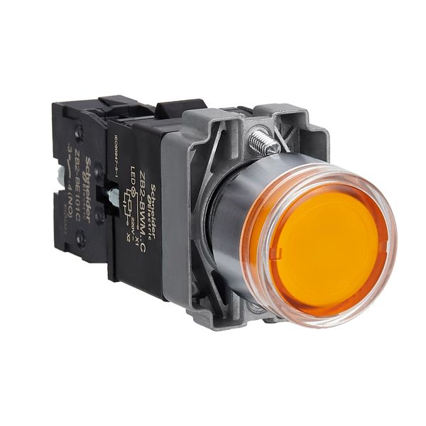 Easy Harmony XB2, light button, metal, flush, orange, Ø22, with return, 220 V AC, 1 NO image 1