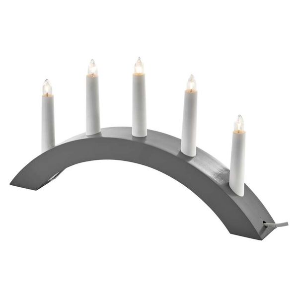 Candlestick for 5x E10 bulbs, wooden, grey, arch, 20x38 cm, indoor, warm white image 1