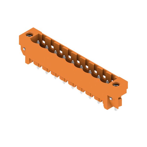 PCB plug-in connector, male header, Solder flange, THT solder connection, 5.08 mm, Number of poles: 9, 180°, Solder pin length (l): 3.2 mm, tinned, orange, Box image 2