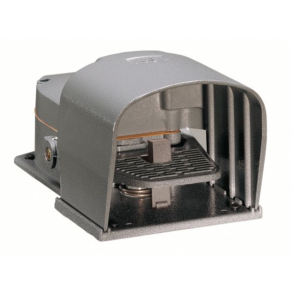 Foot switch, K series, one pedal, with safety lever, metal body, close. Contacts 2NO+2NC snap action image 1