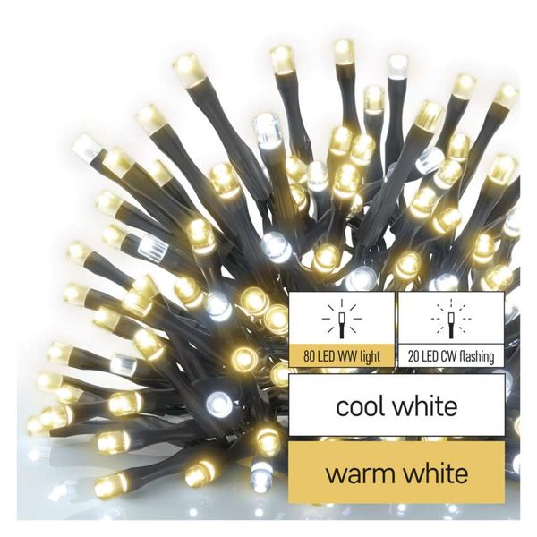 Standard LED interconnecting Christmas chain, flashing, 10 m, outdoor, warm/cool white image 1