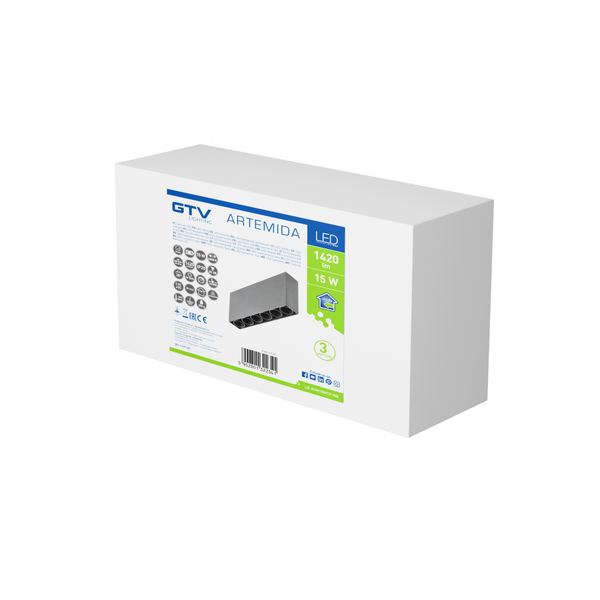 LED luminaire ARTEMIDA, 15 W, 1420 lm, 4000K, IP20, rectangular, black image 3