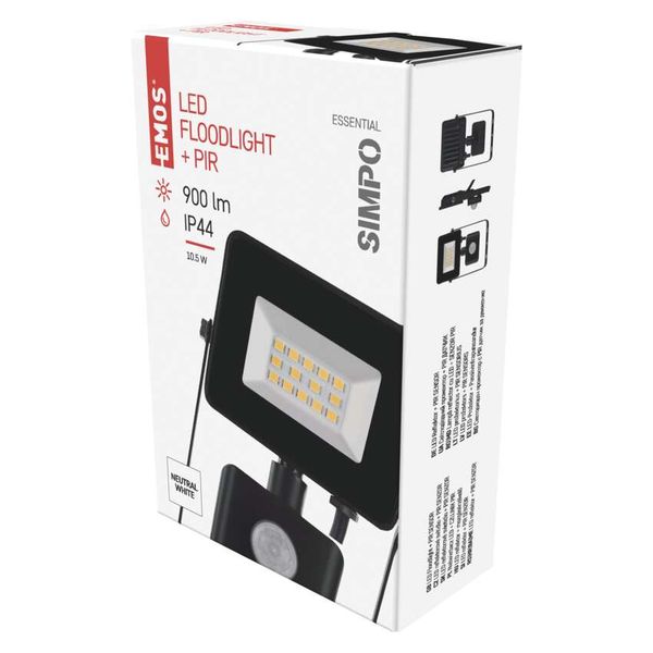 SIMPO PIR LED FLOODLIGHT 10.5W, black, neutral white image 1
