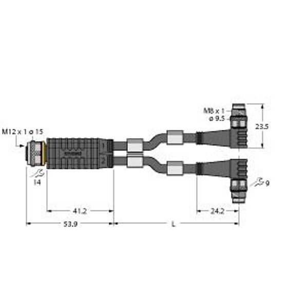 2-Way Splitter Y-Splitter with Cable, Female M12 × 1 - 2x Male M8 × 1   VBRK4.4-2PSW3M-0.3/0.3/TEL image 1