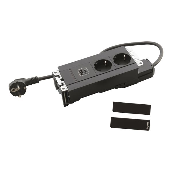Multilink 6 modules black equipped with 2 sockets 2P+T SCH + 1 USB A+C + 2M cord image 1