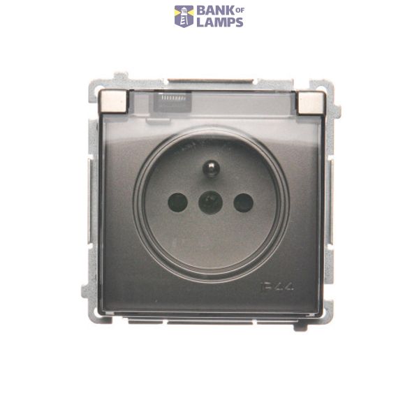 IP44 single socket outlet with shutters - transparent flap, satin, metallized, 16A image 1