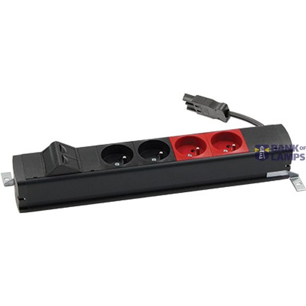 Power strip standard set: 2x250V type E+2x250V UPS+2xRJ45 plate with Keystone mounting, Wieland quick connector, black image 1