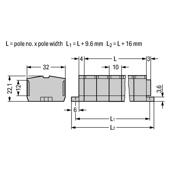 4-conductor terminal strip without push-buttons with fixing flanges gr image 1