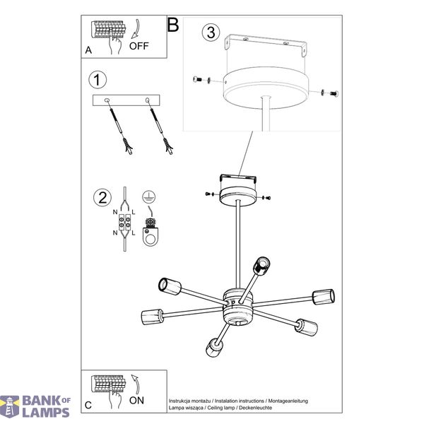 LANGO 6 BLACK CHANDELIER E27 6X60W IP20 image 5