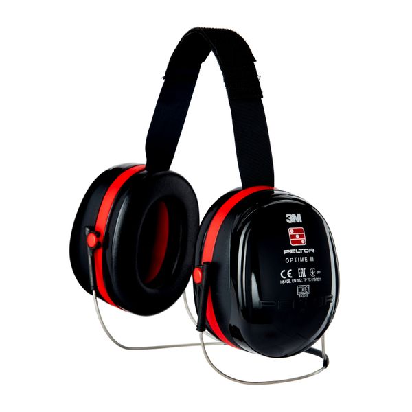3M™ PELTOR™ Optime™ III Earmuffs, Black/Red, Neckband, H540B-412-SV image 1