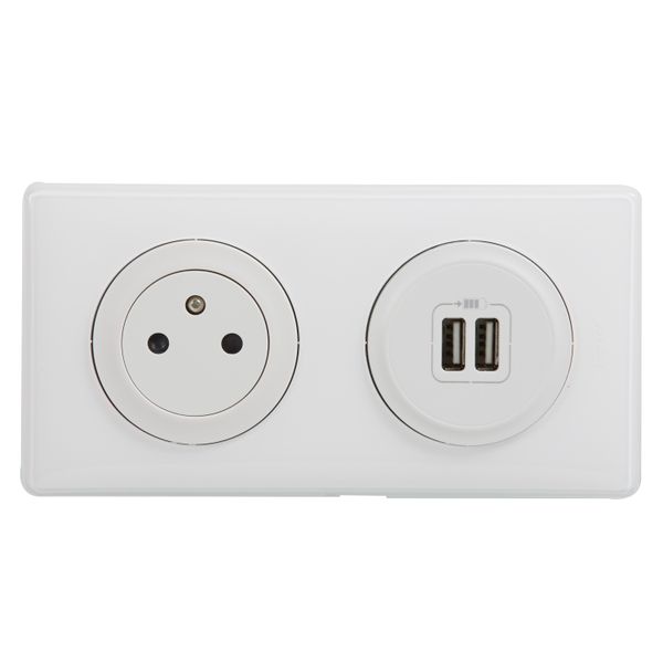 KIT DOUBLE USB+2P+T BLANC ENCASTRE CELIANE image 4