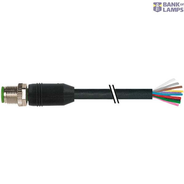 M12 male 0° A-cod. with cable shielded PUR 12x0.14 shielded bk UL 5.6m image 1
