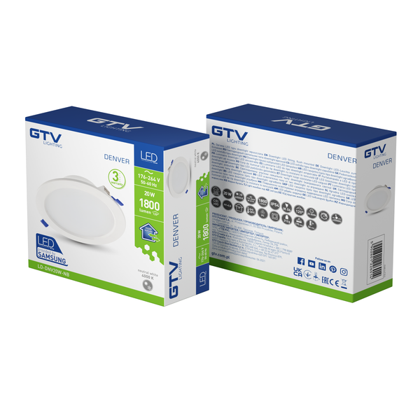 LED luminaire DENVER, 20 W, 1800 lm, 4000K, AC176-264V, IP54, 120°, recessed (SAMSUNG LED) image 3