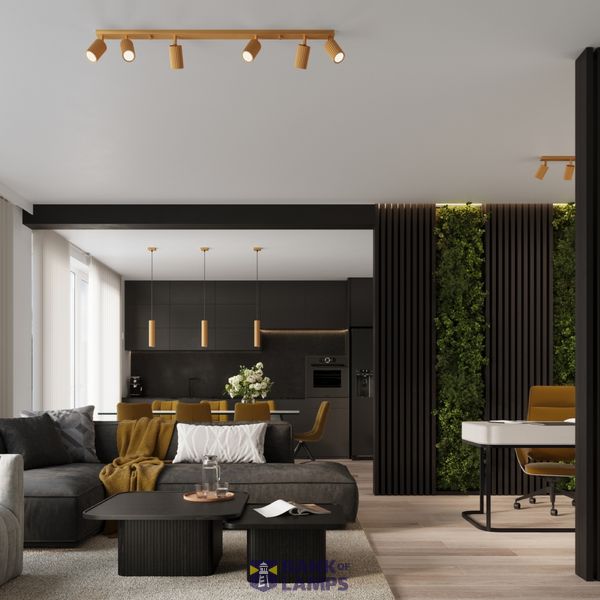 MOVABLE SPOTLIGHTS ON A GOLD CEILING STRIP FOR DINING ROOM, CARBON SERIES image 7