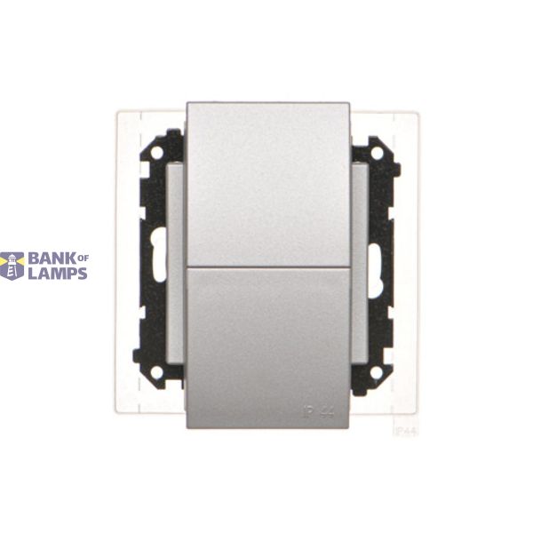 Double socket outlet with pin earthing IP44 with sealing (module), same color flap and cover, module, 16A, quick connection, matt aluminum image 1