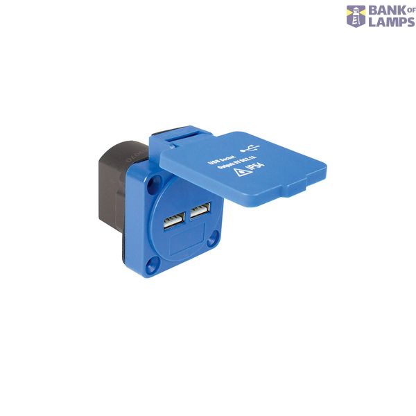 USB socket 50x50mmwith 2 USB ports5C/2,1A DCIP54blue without logo image 1