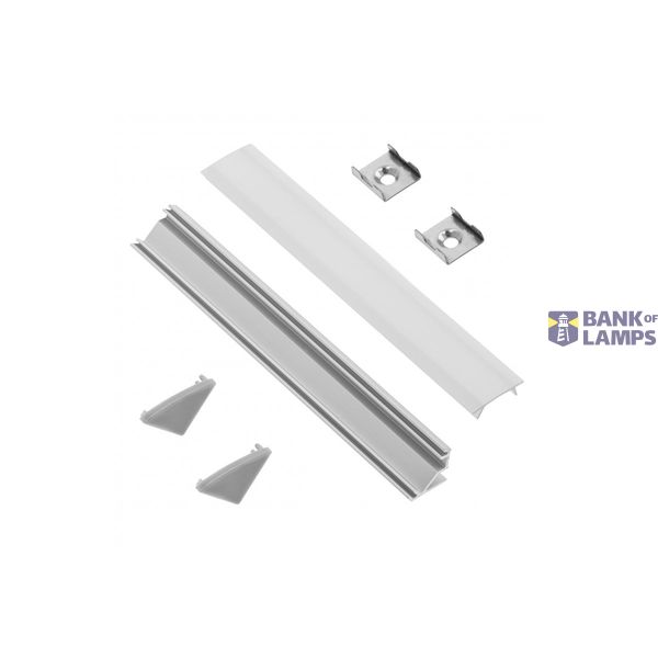 LED aluminum profile angled, nak. GLAX silver L=200cm+donkey milk+2 x zaśl.+4 x fasteners, set. image 1