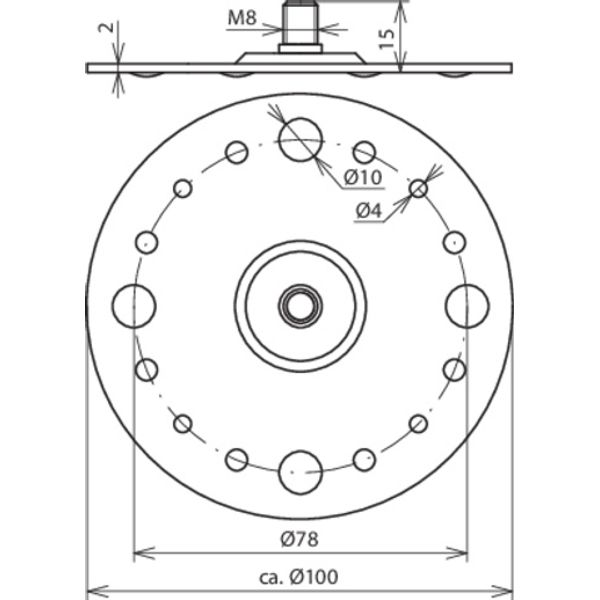 Fixing plate D 100mm St/tZn with M8 threaded bolt w. 4 fixing bores image 2