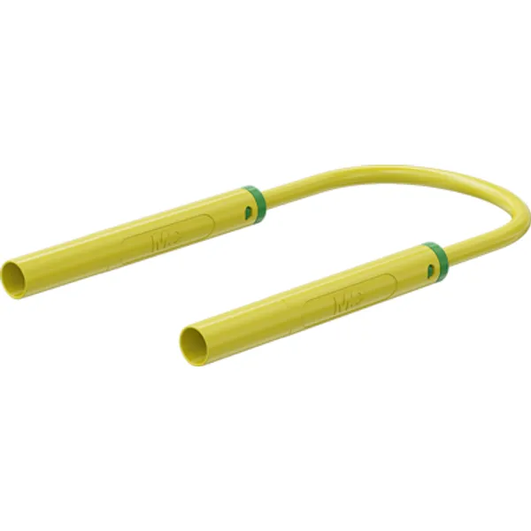 Safety measuring lead with (4 mm lamella plug, straight) to (4 mm lamella plug, straight), 1 m, yellow/green, PVC, 2.5 mm², CAT II, 66.1056-10020 image 1