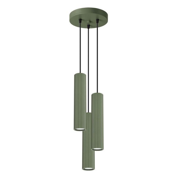 HANGING LAMP CYLINDRICAL GREEN LAMPSHADES WITH ELEGANT CARBON GROOVING 3XGU10 image 1