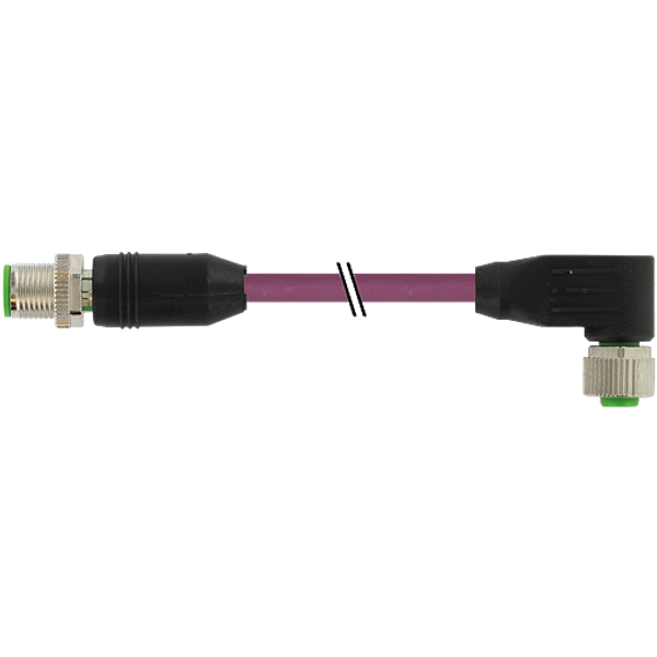 M12 male 0°/M12 fem. 90° A-cod. PUR AWG24+22 shielded vt+dragch. 1.1m image 1