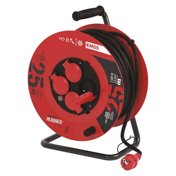 Rubber Extension Cord Reel – 4 sockets, 25m, 1.5mm2 image 1