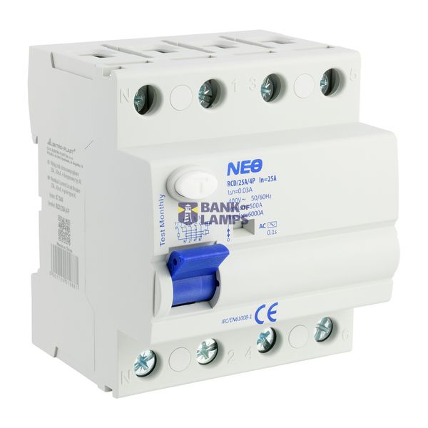 25A, 30mA, 4-pole differential circuit breaker type AC RCD/25A/4P image 1
