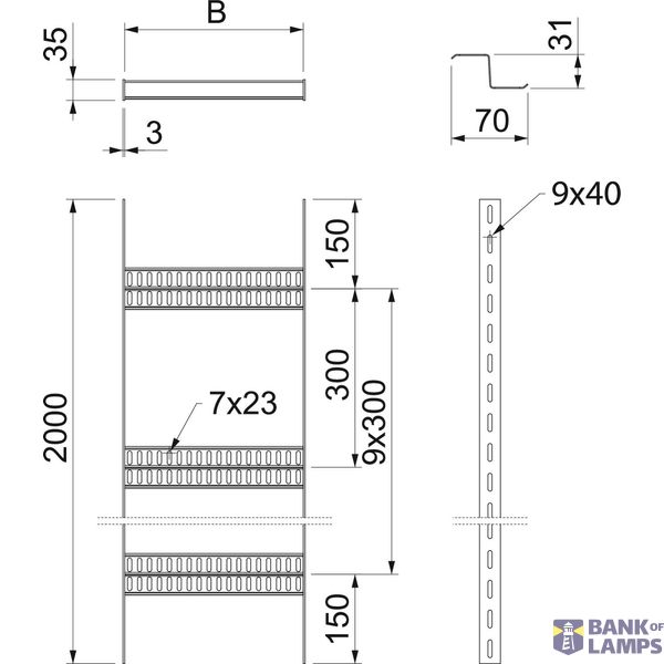 Cable ladder, shipbuilding with Z-rung 35x206x3000 Stainless steel A4  image 2