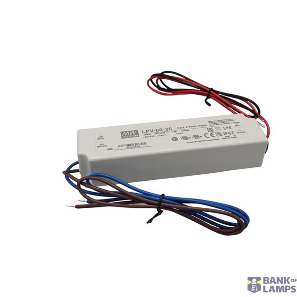 LPV-60-36 Led driver, Class2 60W, 36V, 1.67A CV, MEAN WELL image 1