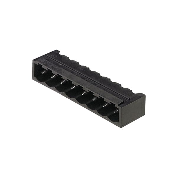 PCB plug-in connector, male header, closed side, THT/THR solder connection, 5.08 mm, Number of poles: 9, 90°, Solder pin length (l): 1.5 mm, tinned, black, Box image 1