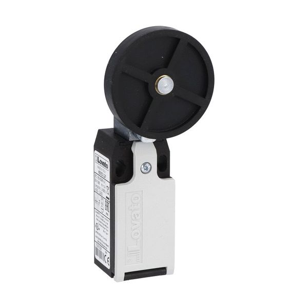 Limit switch, K series, roller lever plunger, 1 bottom cable entry. Dimensions to EN 50047, plastic body, contacts 2NO slow action. Rubber roller image 1