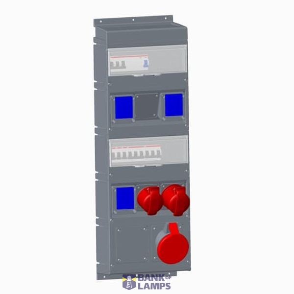 Modular Combi Plastic, One 16A (346-415V) outlet (3P+N+E), One 32A (346-415V) outlet (3P+N+E), One 63A (346-415V) outlet (3P+N+E)and three schuko outlets (2P+E) 10/16A (250 V). 3xMCB S201 C16  and S203 C16,  S203 C32, S203 C63, RCD F204 A-40/0,03 image 1