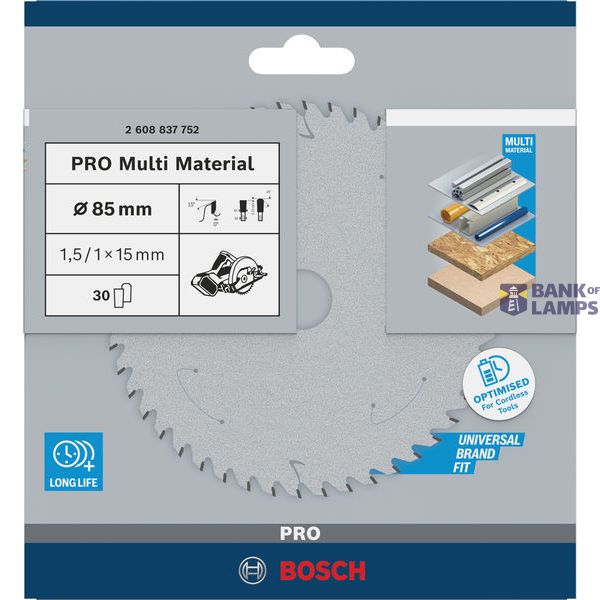 Standard for Multi Material Circular Saw Blade for Cordless Saws 85x1.5/1x15 T30 image 1
