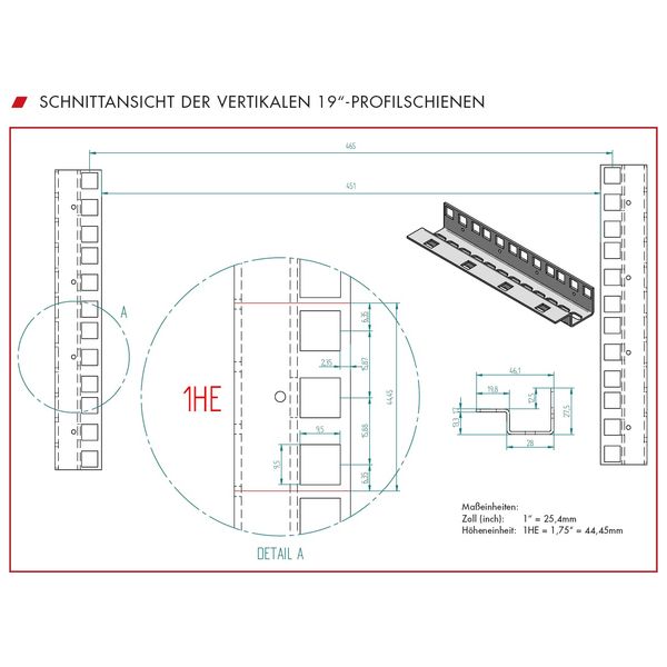 19" Profile rail 12U for DW-enclosures image 3