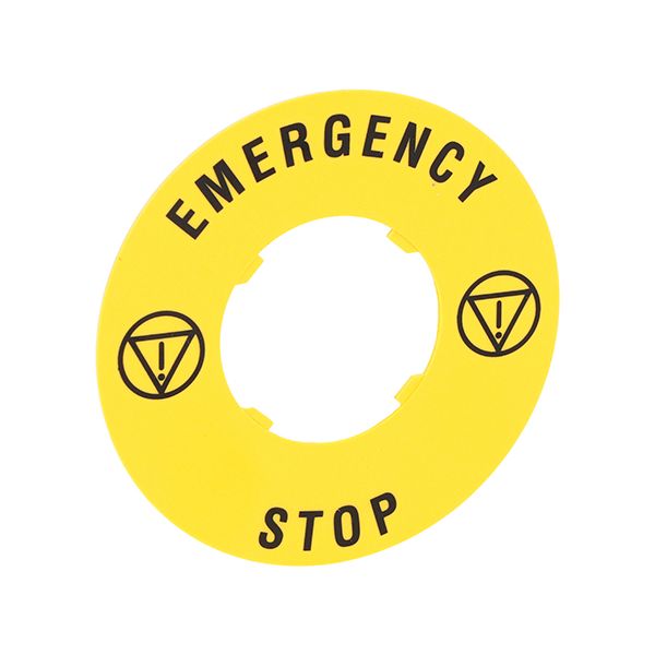 Plastic disk for mushroom head pushbuttons, EMERGENCY/STOP Ø60mm/2.4in image 1