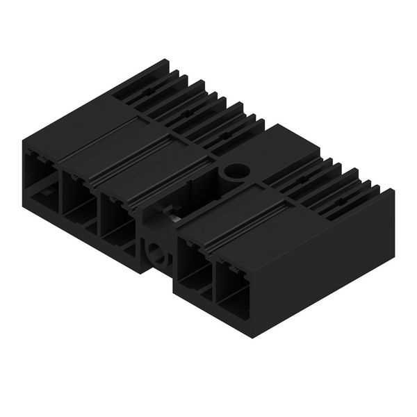 PCB plug-in connector, male header, closed side, Middle screw flange, THT solder connection, 7.62 mm, Number of poles: 5, 90°, Solder pin length (l): 3.5 mm, tinned, black, Box image 3