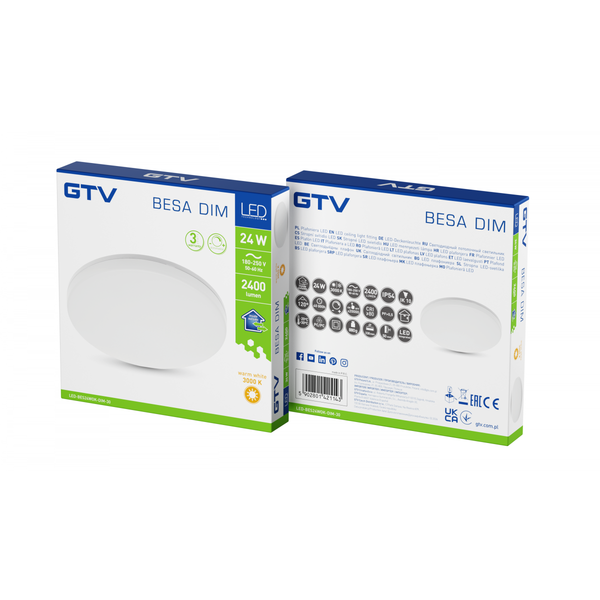 LED luminaire BESA, 24 W, 2400 lm, 3000K, AC180-250V, IP54, IK10, PC+PC, round, dimmable image 2