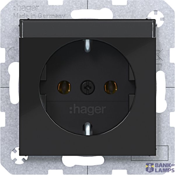 SCHUKO wall socket, text field, plug-in type, A.x/C.x, night black glass image 1