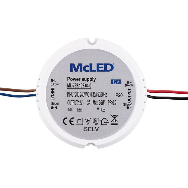 LED power supply 36W, DC12V/3A, IP20, plastic, for electrical installation box image 1