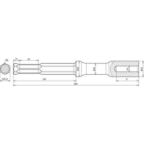 Hammer insert for earth rods D 20mm L 280mm for Hilti TE-S image 2