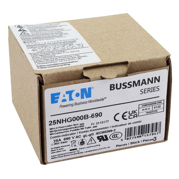 Fuse-link, LV, 25 A, AC 690 V, NH000, gL/gG, IEC, dual indicator, live gripping lugs image 13