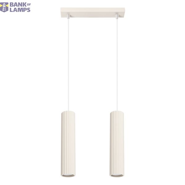 HANGING LAMP WITH TWO HANGS AND BEIGE GROOVED LAMPSHADES, CARBON SERIES image 2
