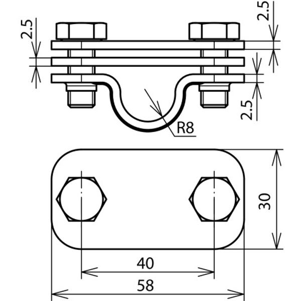 UNI disconnecting clamp StSt w. intermediate plate f. Rd 16/Fl 30mm image 2