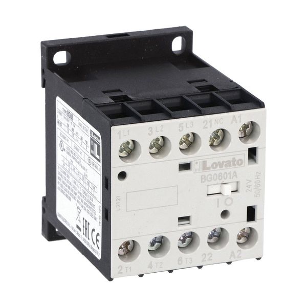 Three-pole contactor, IEC operating current Ie (AC3) = 6A, AC coil 60Hz, 24VAC, 1NC auxiliary contact image 1