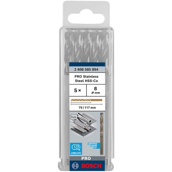 Metal drill bits HSS-Co, DIN 338 8 x 75 x 117 mm 5 pcs. image 1
