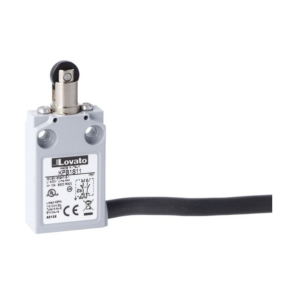 Prewired with 2m long cable metal limit switch, K series, top roller push plunger. Contacts 1NO+1NC snap action image 1