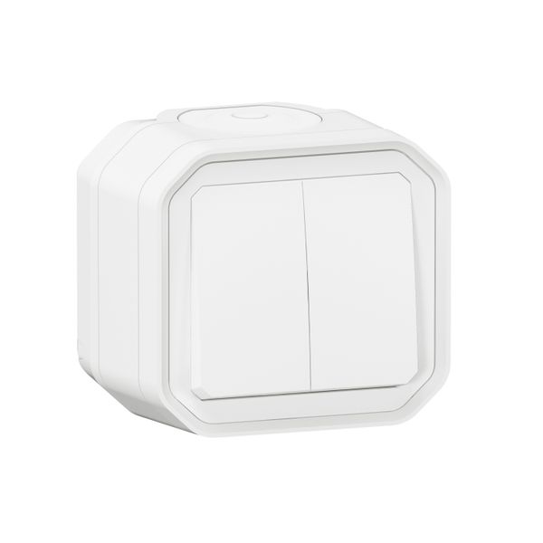 Switch Plexo 2-gang 2-way or push button white surface IP55 IK08 image 1
