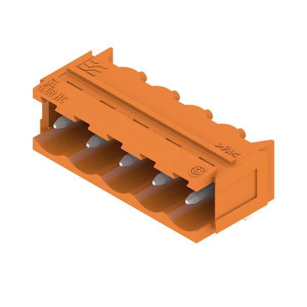 PCB plug-in connector, male header, Dovetails for fixing blocks, THT solder connection, 5.08 mm, Number of poles: 5, 90°, Solder pin length (l): 3.2 mm, tinned, orange, Box image 3