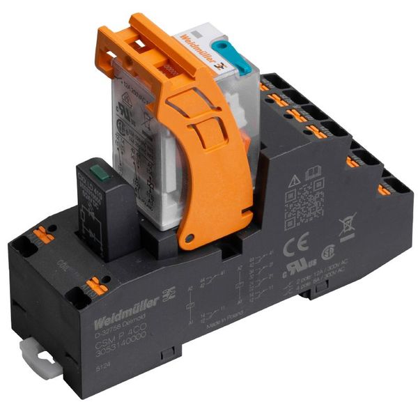 CUBESERIES, Number of contacts: 2,  CO contact AgNi, Rated control voltage: 24 V DC +10 % / -20 %, Continuous current: 12 A, PUSH IN, Test button available: Yes image 1