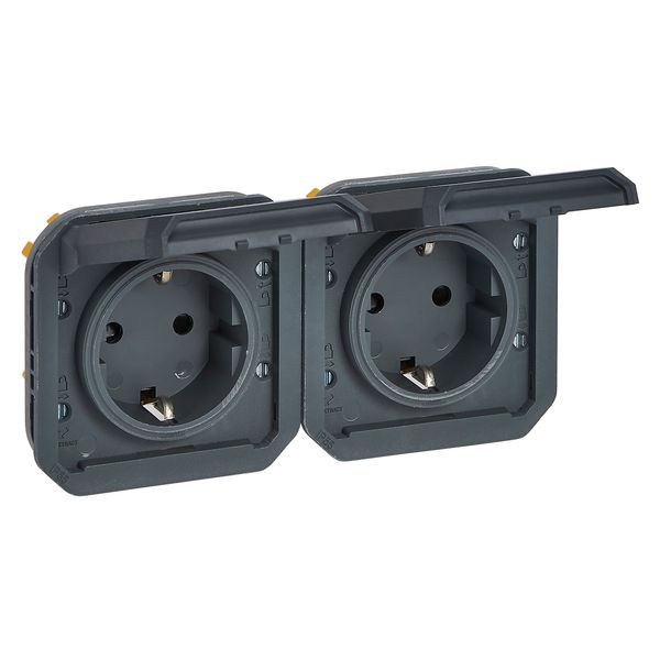 PLEXO 2 GANG PREWIRED HORIZONTAL GERMAN STD SOCKET - ANTHRACITE - MECHANISM image 1